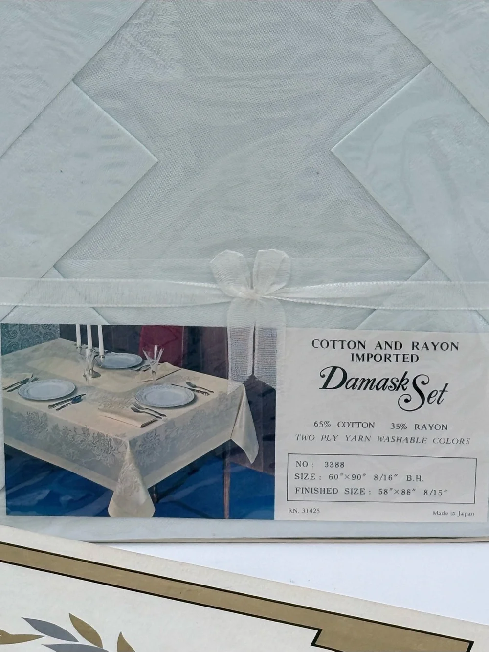 Vintage Imp Damask Tablecloth & Napkin Set - Aqua - Floral Design - NEW IN BOX